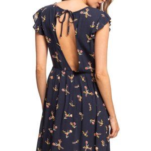 ROXY Blue Rush Minute Ruffle Midi Sexy Dress Sz L